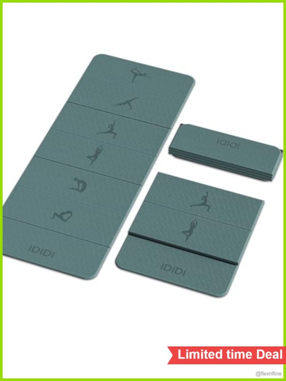 Foldable Yoga Mat 0.32"(8mm) Deep Green Pattern, Non-Slip POE, 2 lbs, Easy Clean